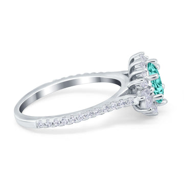 Vintage Oval Engagement Ring Simulated Paraiba Tourmaline 925 Sterling Silver